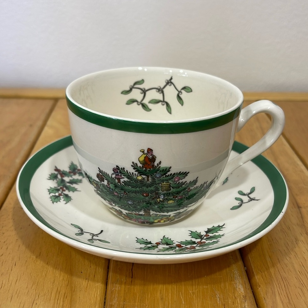 Vintage Spode England Christmas Tree Teacup and Saucer